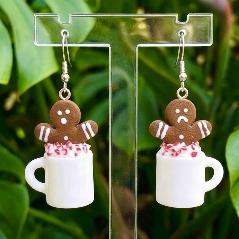 Gingerbread Man in Hot Choco - Handmade Earrings